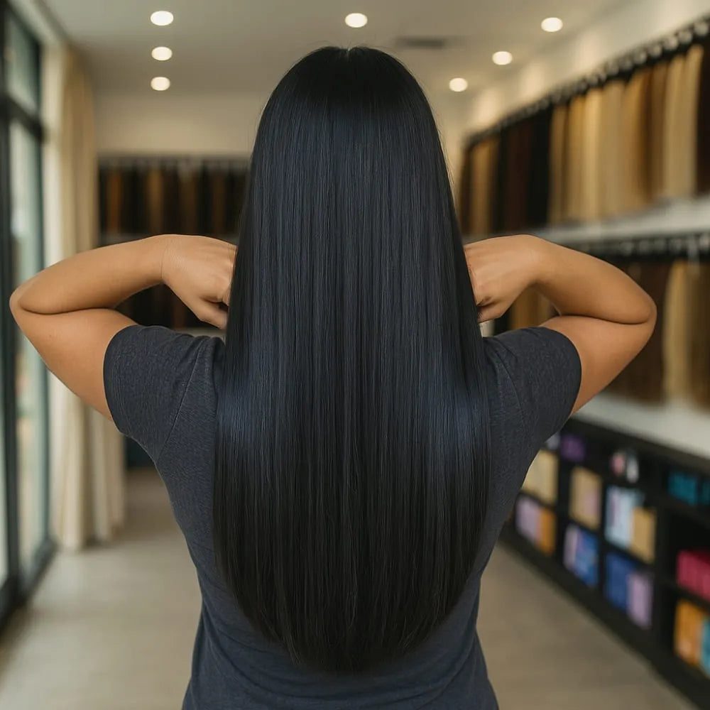 Aplique De Cabelo Preto Premium Tic Tac Invisível - 150g, 70cm, Liso e Ondulado