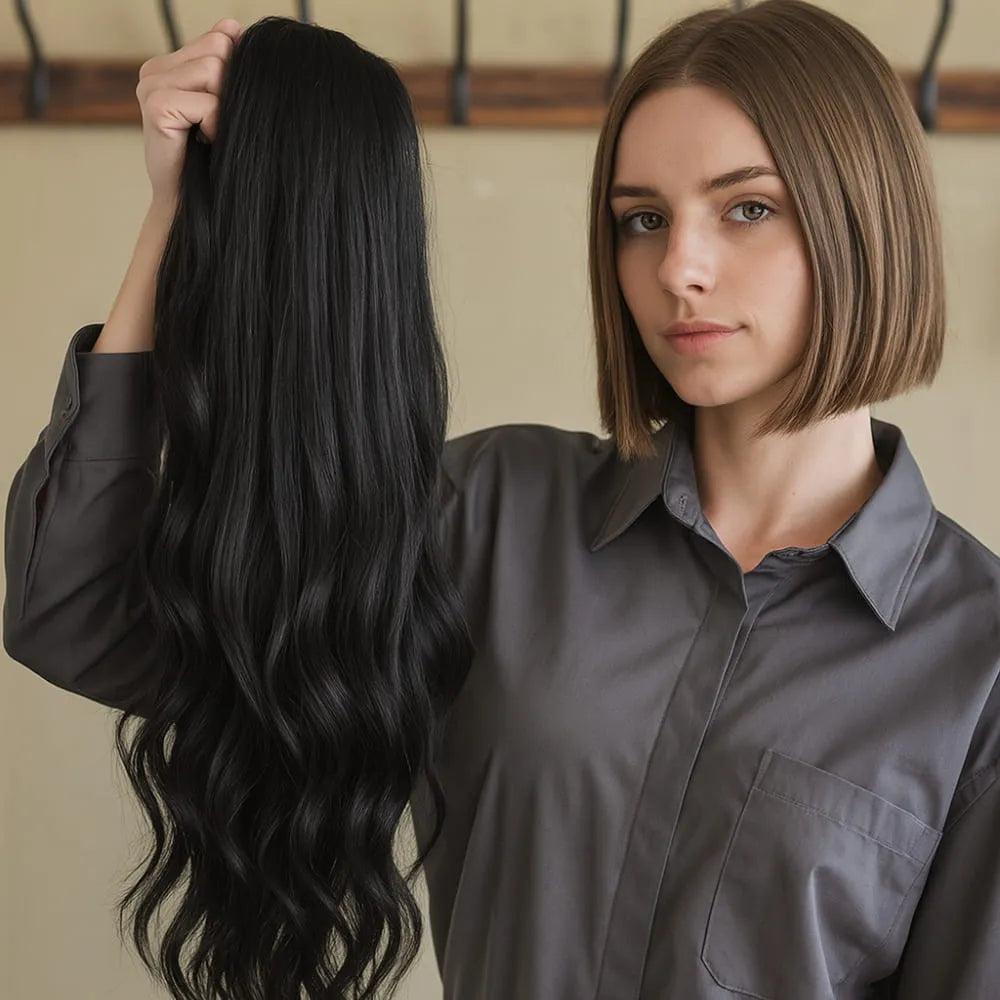 Aplique De Cabelo Preto Premium Tic Tac Invisível - 150g, 70cm, Liso e Ondulado