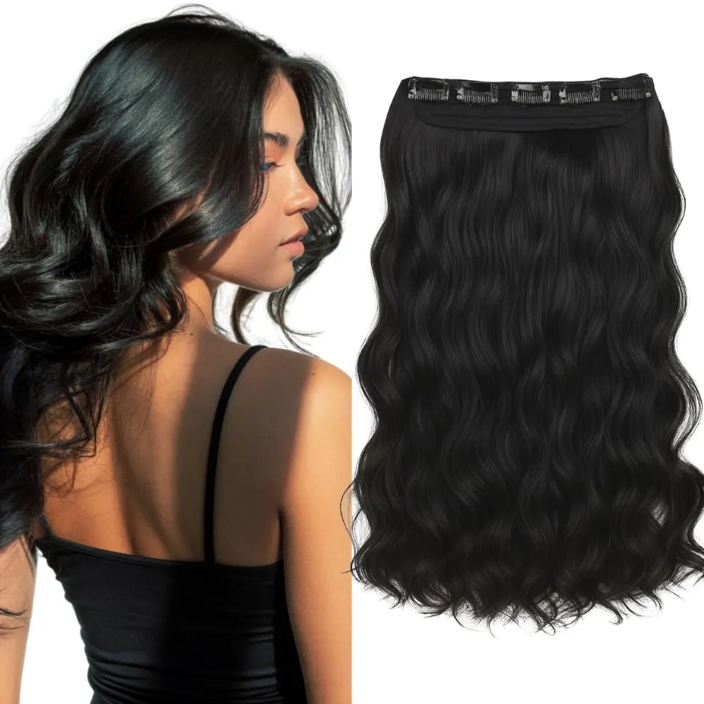 Aplique De Cabelo Preto Premium Tic Tac Invisível - 150g, 70cm, Liso e Ondulado